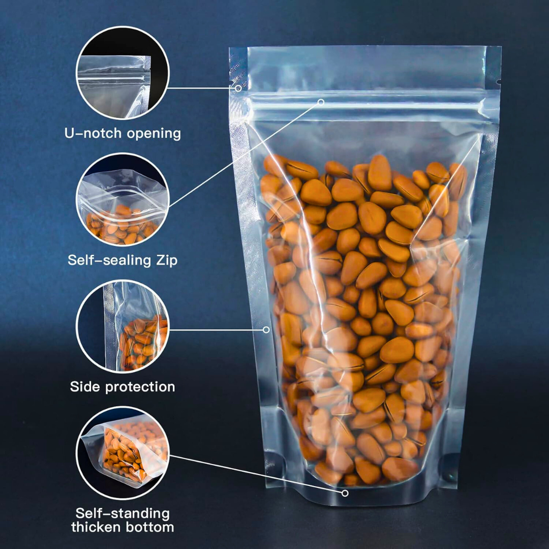 Transparent Standup Zipper Pouch | Reusable LDPE Zip Lock Bag for Food Storage | Product Packing Pouch | Clear Zip Seal Pouch For Travel and Home Use