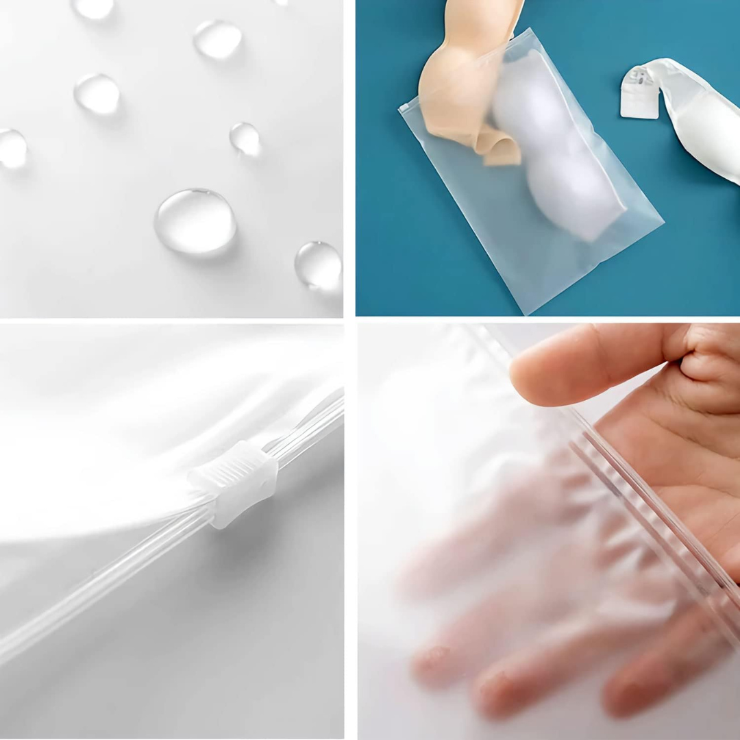 Frosted Zipper Bag | Clothes Bag | Travel Bag For Shoes Cosmetics Jewellery Toiletries School Trip | Resealable Luggage Bag | LDPE Zip Lock Space Saver Bags with Air Vent Hole