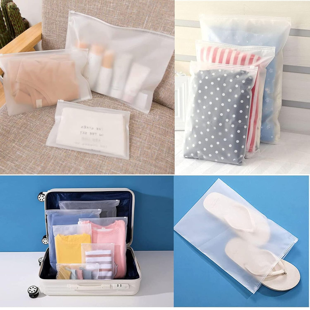 Frosted Zipper Bag | Clothes Bag | Travel Bag For Shoes Cosmetics Jewellery Toiletries School Trip | Resealable Luggage Bag | LDPE Zip Lock Space Saver Bags with Air Vent Hole