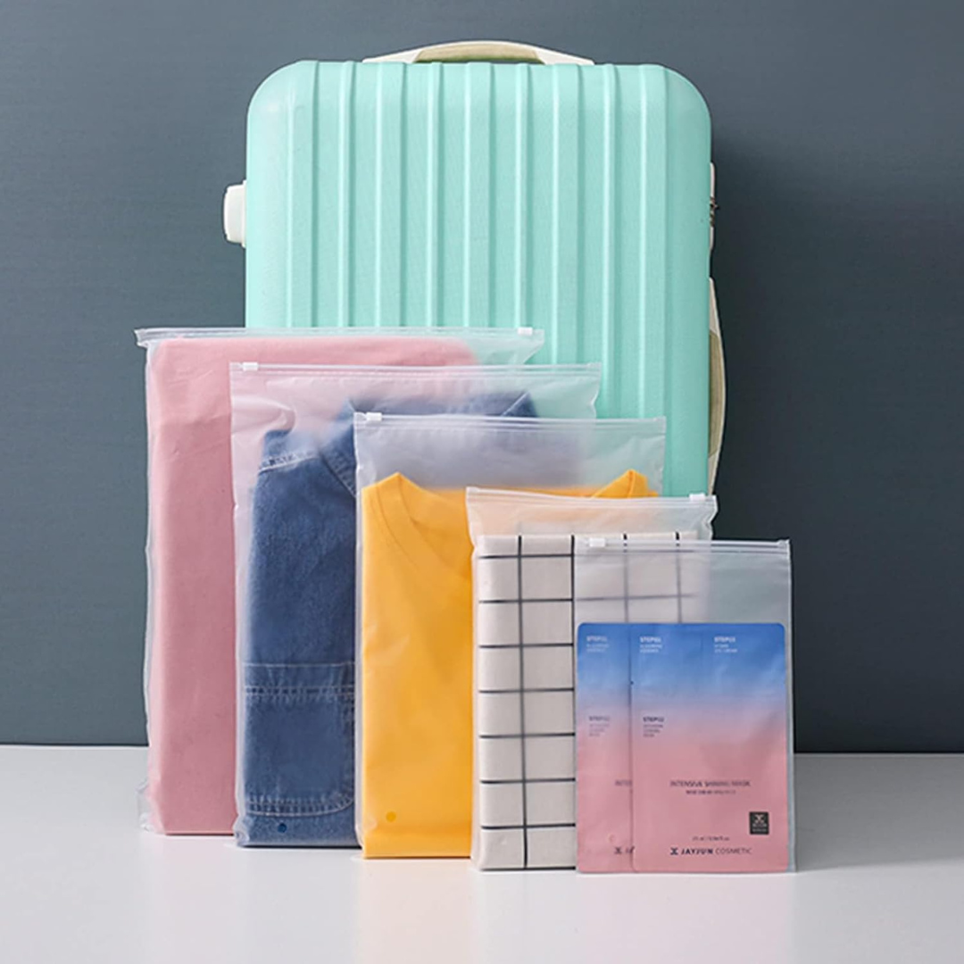 Frosted Zipper Bag | Clothes Bag | Travel Bag For Shoes Cosmetics Jewellery Toiletries School Trip | Resealable Luggage Bag | LDPE Zip Lock Space Saver Bags with Air Vent Hole