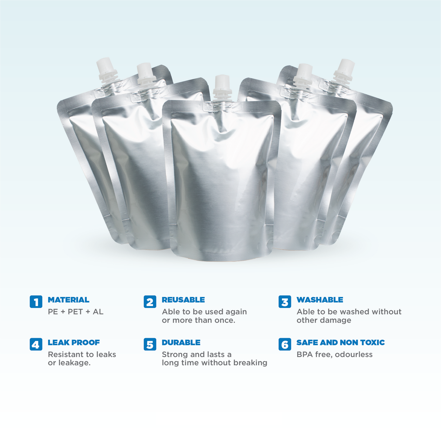 Glossy Silver Spout Pouch for Hot and Cold Beverages, Like Tea, Coffee, Milk, Soup, Juice, Liquor Etc | Hot Tea Spout Pouch + 1 Funnel Free