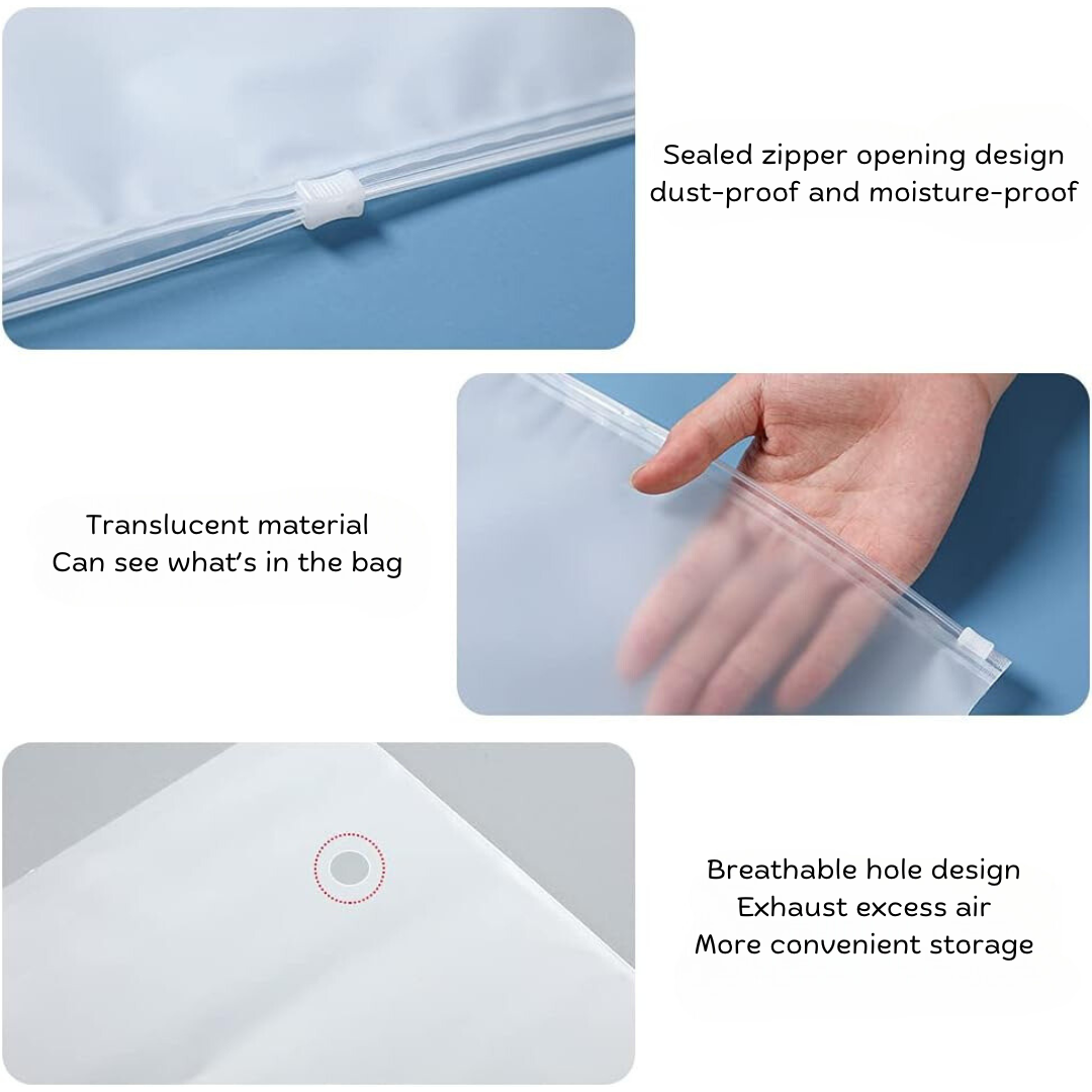 Frosted Zipper Bag | Clothes Bag | Travel Bag For Shoes Cosmetics Jewellery Toiletries School Trip | Resealable Luggage Bag | LDPE Zip Lock Space Saver Bags with Air Vent Hole