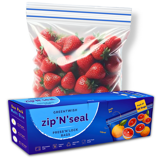 Zip 'N' Seal Dual Zipper Zip Lock Bags, Freezer/Microwave Safe, Zip Bags For Food Storage, BPA Free Reusable LDPE Transparent Freezer Bags