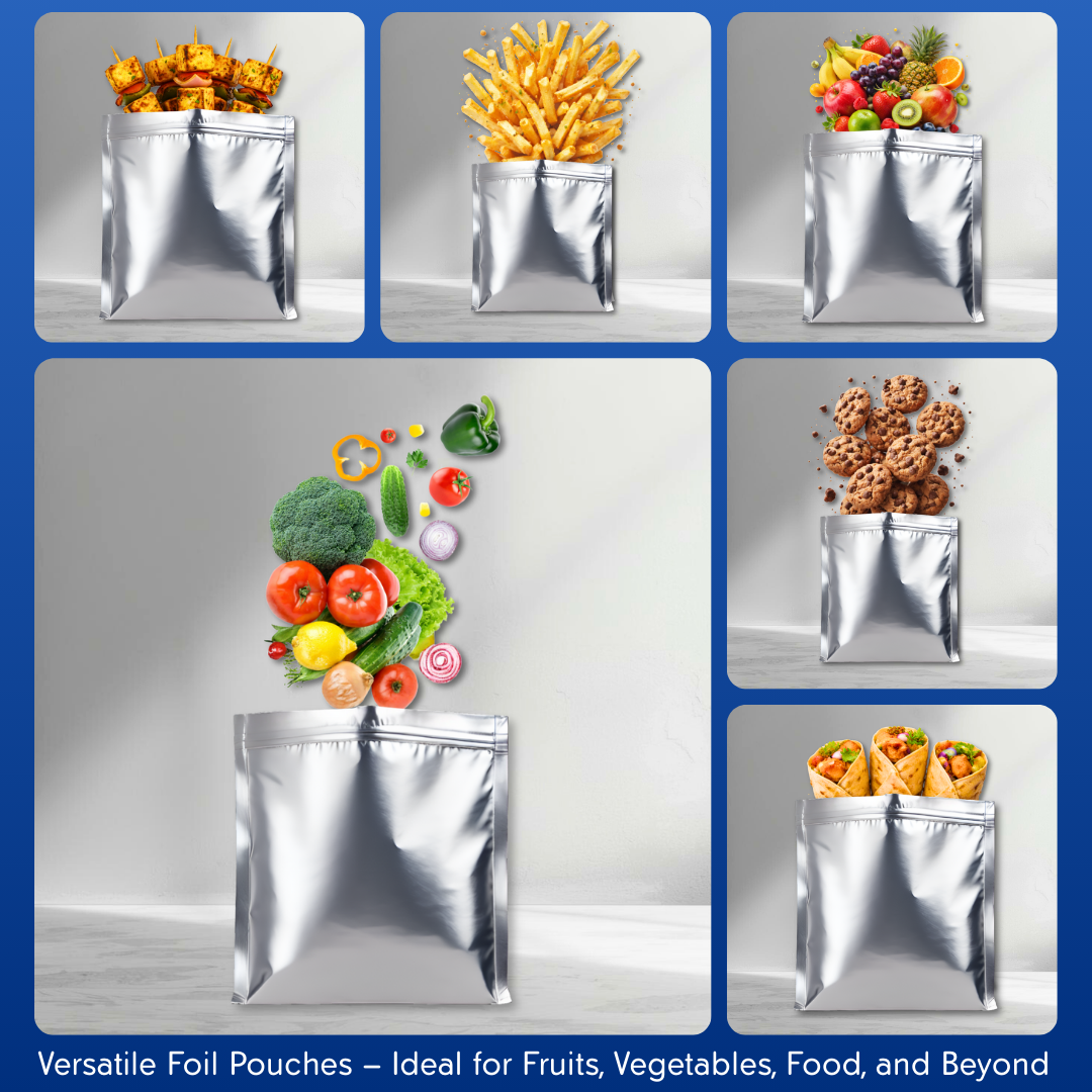 Zip 'N' Seal Metallised Silver Zip Lock Bags, Reusable Sandwich and Food Storage Bag, Airtight Foil Pouch with Zipper (Combo Pack of 30 Bags)