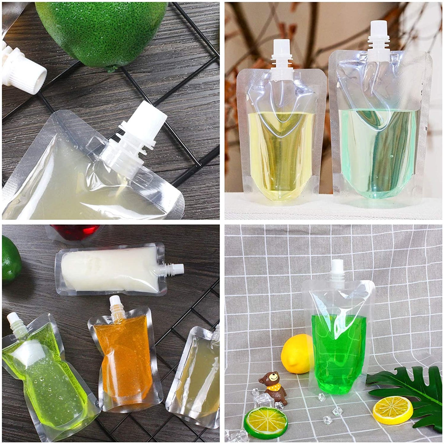 Transparent Spout Pouch Combo Pack of 150 (125ml x 50, 250ml x 50, 500ml x 50)