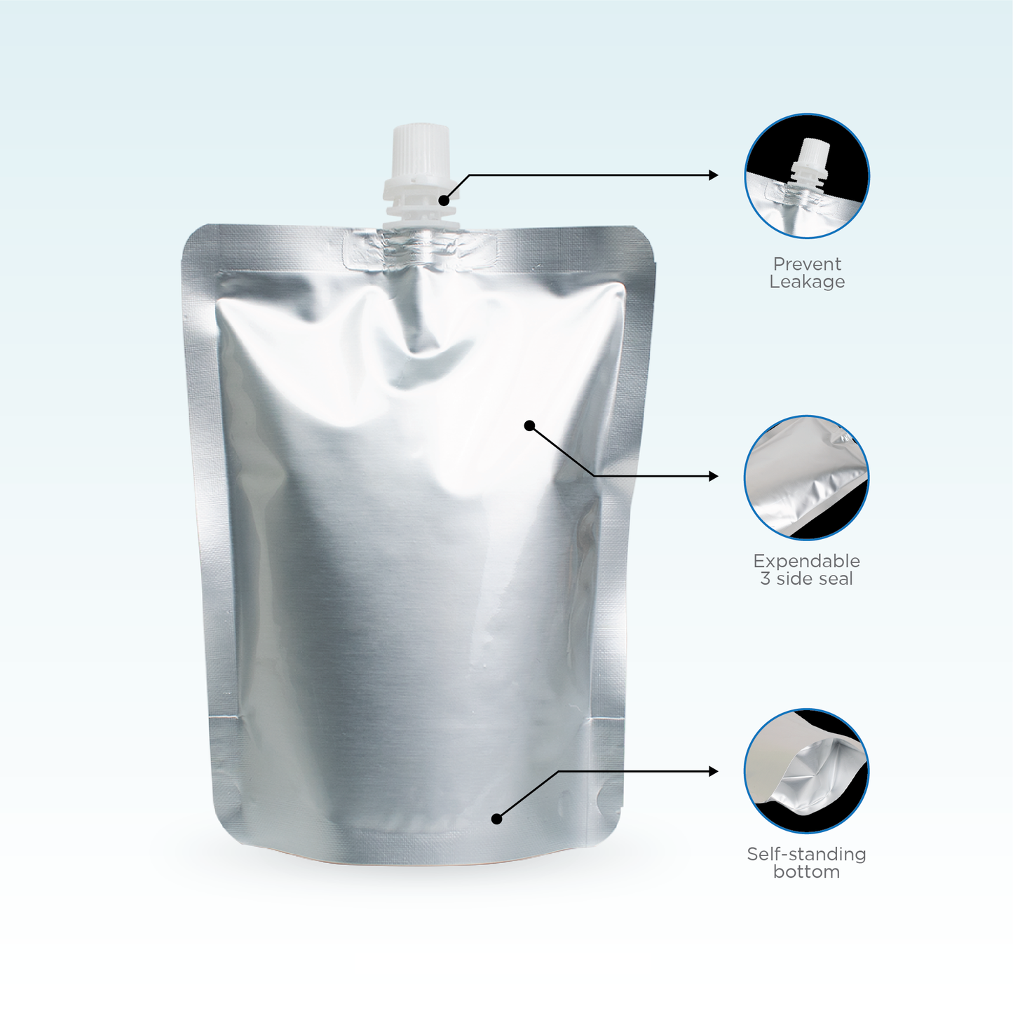 Silver Spout Pouch Combo Pack of 150 (125ml x 50, 250ml x 50, 500ml x 50)