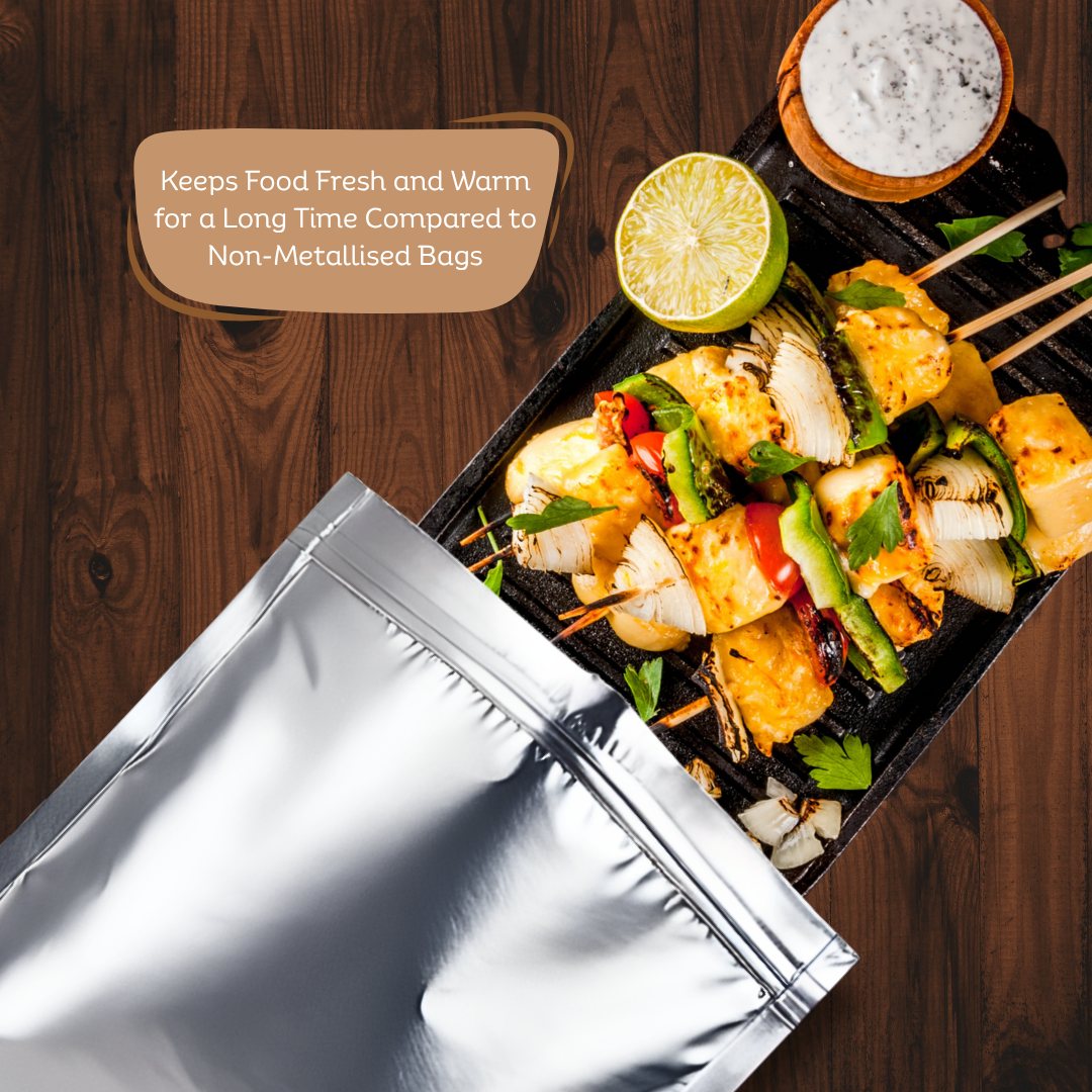Zip 'N' Seal Metallised Silver Zip Lock Bags, Reusable Sandwich and Food Storage Bag, Airtight Foil Pouch with Zipper (Combo Pack of 30 Bags)