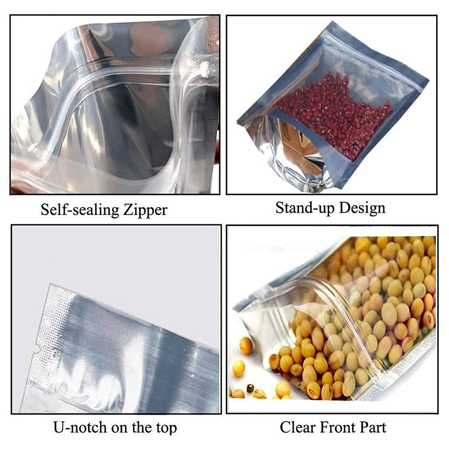 Transparent Front/Silver Back Food Graded Standup Pouches with Zipper