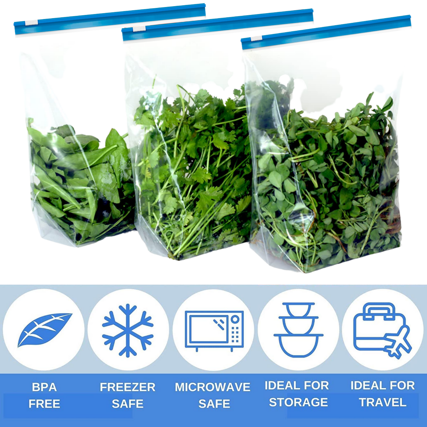 Fresh Zipper Multi-Purpose Storage Slider Bags | Microwave Safe | Freezer Safe | BPA Free